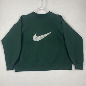 Hanes Sweater Womens Extra Large Green swoosh logo Crewneck Pullover Sweatshirt